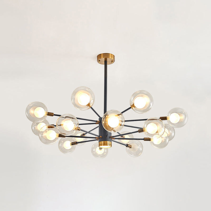 Globe Suspension Hanging Pendant Light Modern Style Corridor Clear Glass Chandelier in Frosted Spray Paint Finish 16 Black Clearhalo 'Ceiling Lights' 'Chandeliers' 'Modern Chandeliers' 'Modern' Lighting' 2600179