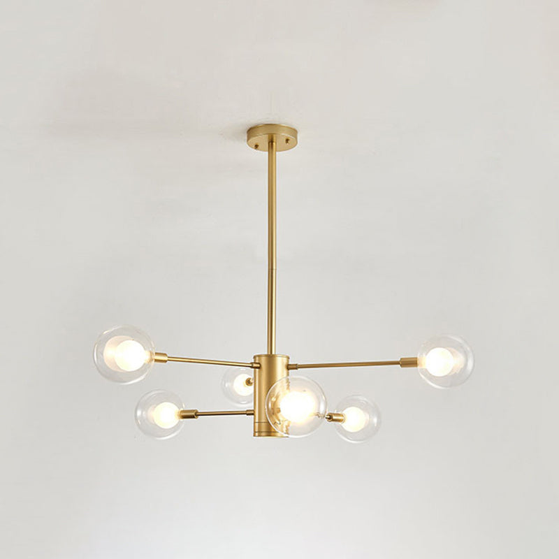Globe Suspension Hanging Pendant Light Modern Style Corridor Clear Glass Chandelier in Frosted Spray Paint Finish 6 Gold Clearhalo 'Ceiling Lights' 'Chandeliers' 'Modern Chandeliers' 'Modern' Lighting' 2600181