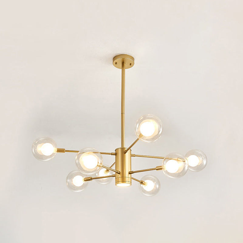 Globe Suspension Hanging Pendant Light Modern Style Corridor Clear Glass Chandelier in Frosted Spray Paint Finish 8 Gold Clearhalo 'Ceiling Lights' 'Chandeliers' 'Modern Chandeliers' 'Modern' Lighting' 2600183