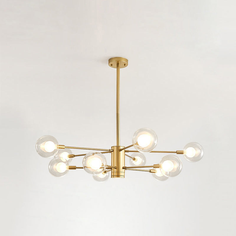 Globe Suspension Hanging Pendant Light Modern Style Corridor Clear Glass Chandelier in Frosted Spray Paint Finish 10 Gold Clearhalo 'Ceiling Lights' 'Chandeliers' 'Modern Chandeliers' 'Modern' Lighting' 2600185