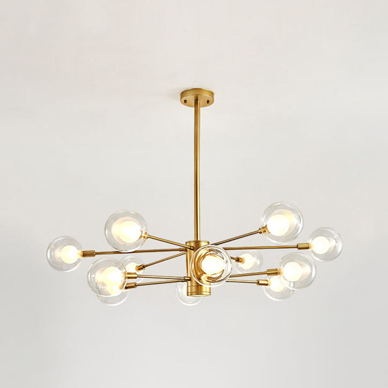 Globe Suspension Hanging Pendant Light Modern Style Corridor Clear Glass Chandelier in Frosted Spray Paint Finish 12 Gold Clearhalo 'Ceiling Lights' 'Chandeliers' 'Modern Chandeliers' 'Modern' Lighting' 2600187