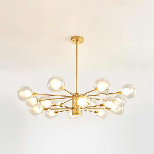 Globe Suspension Hanging Pendant Light Modern Style Corridor Clear Glass Chandelier in Frosted Spray Paint Finish 16 Gold Clearhalo 'Ceiling Lights' 'Chandeliers' 'Modern Chandeliers' 'Modern' Lighting' 2600189