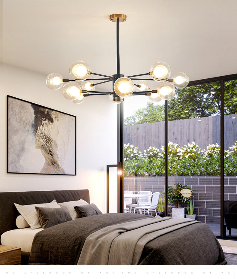 Globe Suspension Hanging Pendant Light Modern Style Corridor Clear Glass Chandelier in Frosted Spray Paint Finish Clearhalo 'Ceiling Lights' 'Chandeliers' 'Modern Chandeliers' 'Modern' Lighting' 2600198