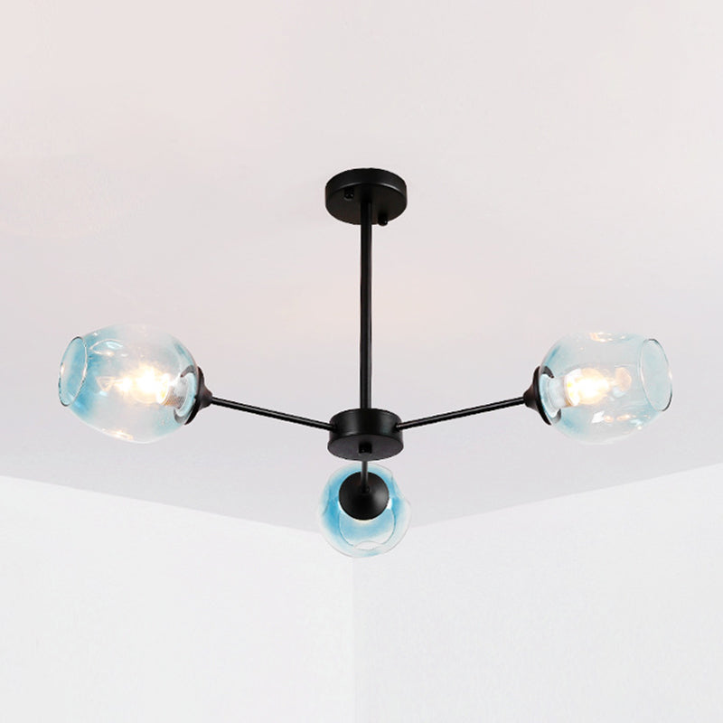 Whiskey Glass Shape Branch Suspended Light Contemporary Simplicity Hanging Lamp for Living Room 3 Black Light Blue Clearhalo 'Ceiling Lights' 'Chandeliers' 'Modern Chandeliers' 'Modern' Lighting' 2600201