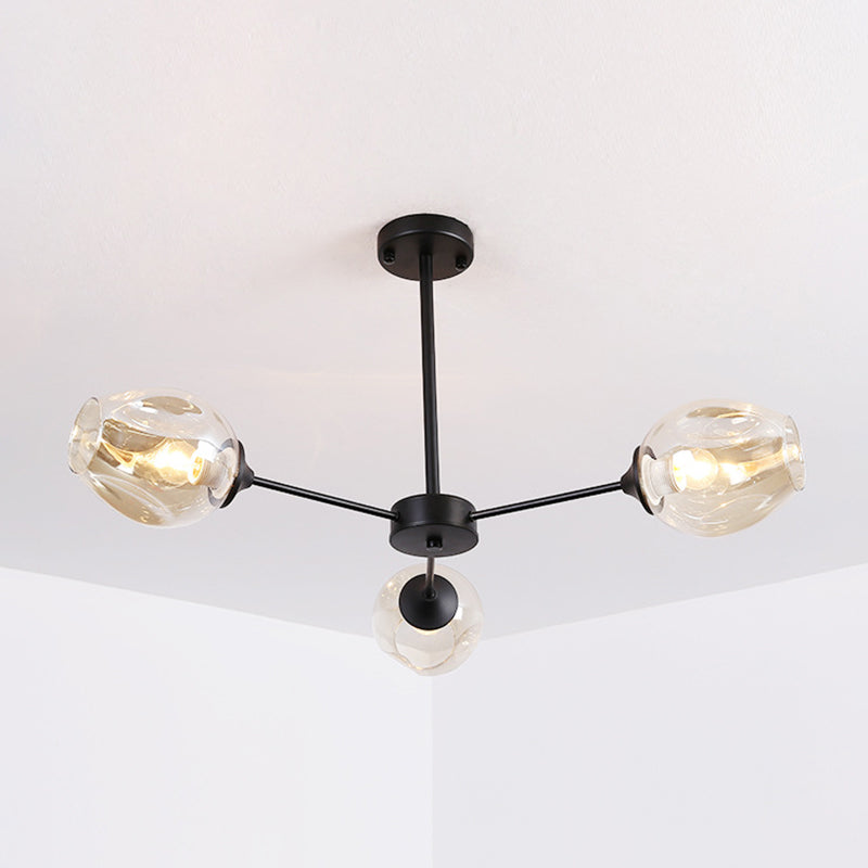 Whiskey Glass Shape Branch Suspended Light Contemporary Simplicity Hanging Lamp for Living Room 3 Black Cognac Clearhalo 'Ceiling Lights' 'Chandeliers' 'Modern Chandeliers' 'Modern' Lighting' 2600202