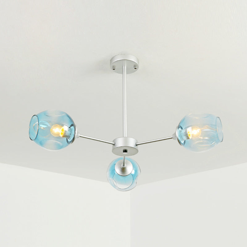Whiskey Glass Shape Branch Suspended Light Contemporary Simplicity Hanging Lamp for Living Room 3 Silver Light Blue Clearhalo 'Ceiling Lights' 'Chandeliers' 'Modern Chandeliers' 'Modern' Lighting' 2600204