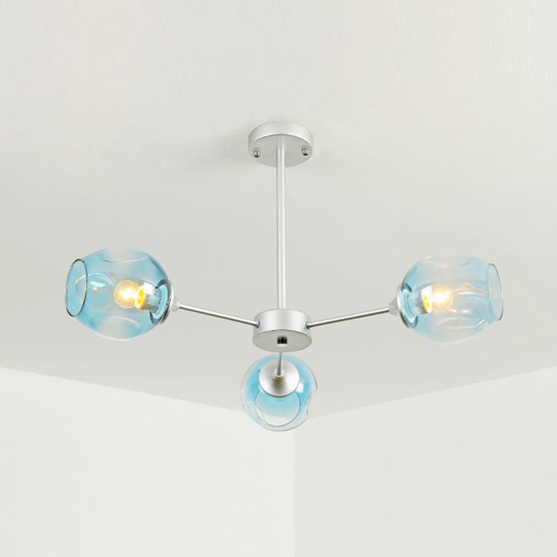 Whiskey Glass Shape Branch Suspended Light Contemporary Simplicity Hanging Lamp for Living Room 3 Silver Light Blue Clearhalo 'Ceiling Lights' 'Chandeliers' 'Modern Chandeliers' 'Modern' Lighting' 2600204
