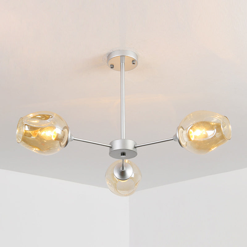 Whiskey Glass Shape Branch Suspended Light Contemporary Simplicity Hanging Lamp for Living Room 3 Silver Cognac Clearhalo 'Ceiling Lights' 'Chandeliers' 'Modern Chandeliers' 'Modern' Lighting' 2600206