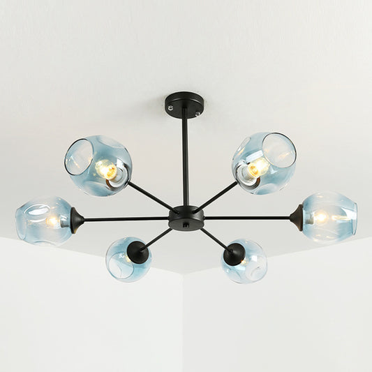 Whiskey Glass Shape Branch Suspended Light Contemporary Simplicity Hanging Lamp for Living Room 6 Black Light Blue Clearhalo 'Ceiling Lights' 'Chandeliers' 'Modern Chandeliers' 'Modern' Lighting' 2600208