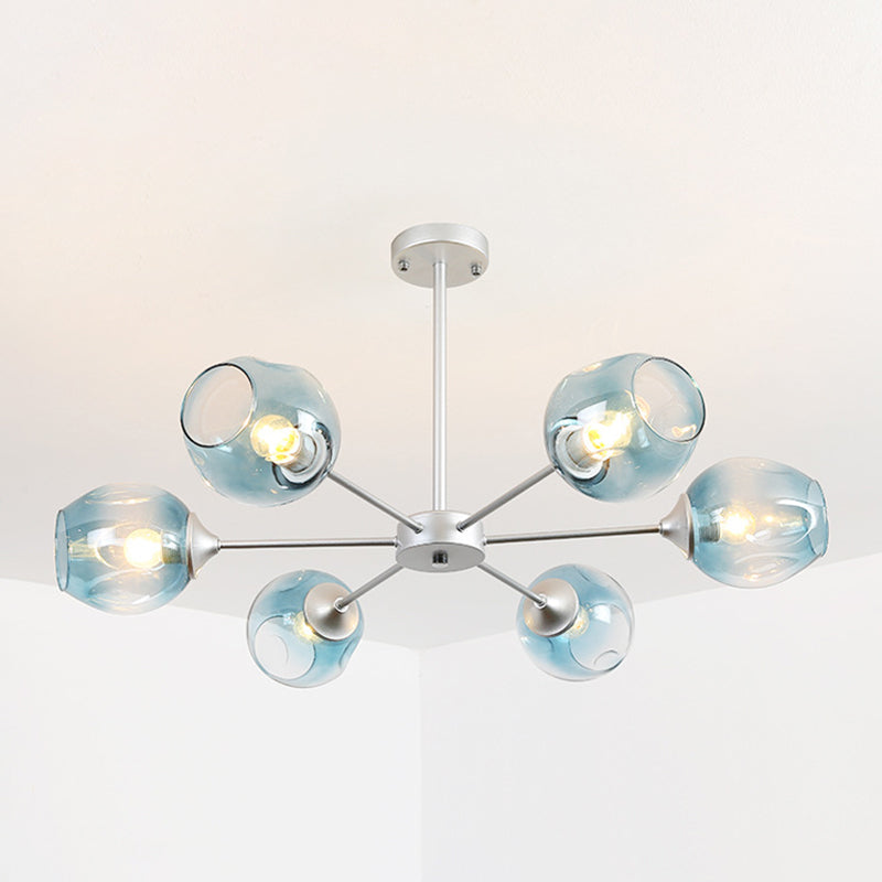 Whiskey Glass Shape Branch Suspended Light Contemporary Simplicity Hanging Lamp for Living Room 6 Silver Light Blue Clearhalo 'Ceiling Lights' 'Chandeliers' 'Modern Chandeliers' 'Modern' Lighting' 2600213