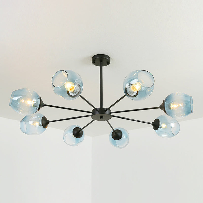 Whiskey Glass Shape Branch Suspended Light Contemporary Simplicity Hanging Lamp for Living Room 8 Black Light Blue Clearhalo 'Ceiling Lights' 'Chandeliers' 'Modern Chandeliers' 'Modern' Lighting' 2600217