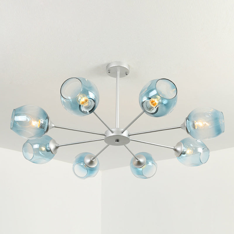 Whiskey Glass Shape Branch Suspended Light Contemporary Simplicity Hanging Lamp for Living Room 8 Silver Light Blue Clearhalo 'Ceiling Lights' 'Chandeliers' 'Modern Chandeliers' 'Modern' Lighting' 2600221