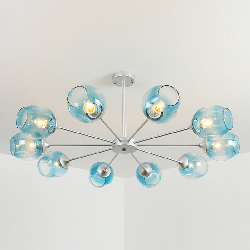 Whiskey Glass Shape Branch Suspended Light Contemporary Simplicity Hanging Lamp for Living Room 10 Silver Light Blue Clearhalo 'Ceiling Lights' 'Chandeliers' 'Modern Chandeliers' 'Modern' Lighting' 2600226