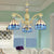 Lattice Motif Tiffany Chandelier with Stained Glass Shade Living Room Restaurant Hanging Pendant Lamp with Crystal Ball Embellishment 3 Blue Clearhalo 'Ceiling Lights' 'Chandeliers' 'Close To Ceiling Lights' 'Industrial' 'Middle Century Chandeliers' 'Pendant Lights' 'Tiffany Chandeliers' 'Tiffany close to ceiling' 'Tiffany' Lighting' 2600253