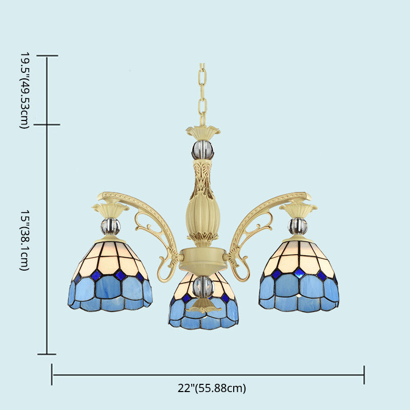 Lattice Motif Tiffany Chandelier with Stained Glass Shade Living Room Restaurant Hanging Pendant Lamp with Crystal Ball Embellishment Clearhalo 'Ceiling Lights' 'Chandeliers' 'Close To Ceiling Lights' 'Industrial' 'Middle Century Chandeliers' 'Pendant Lights' 'Tiffany Chandeliers' 'Tiffany close to ceiling' 'Tiffany' Lighting' 2600266