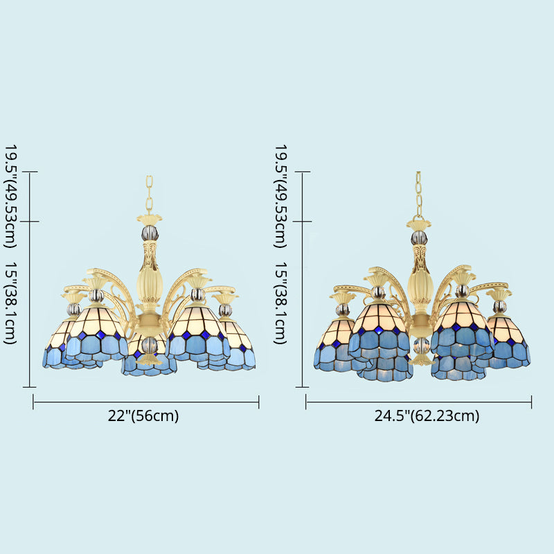 Lattice Motif Tiffany Chandelier with Stained Glass Shade Living Room Restaurant Hanging Pendant Lamp with Crystal Ball Embellishment Clearhalo 'Ceiling Lights' 'Chandeliers' 'Close To Ceiling Lights' 'Industrial' 'Middle Century Chandeliers' 'Pendant Lights' 'Tiffany Chandeliers' 'Tiffany close to ceiling' 'Tiffany' Lighting' 2600267