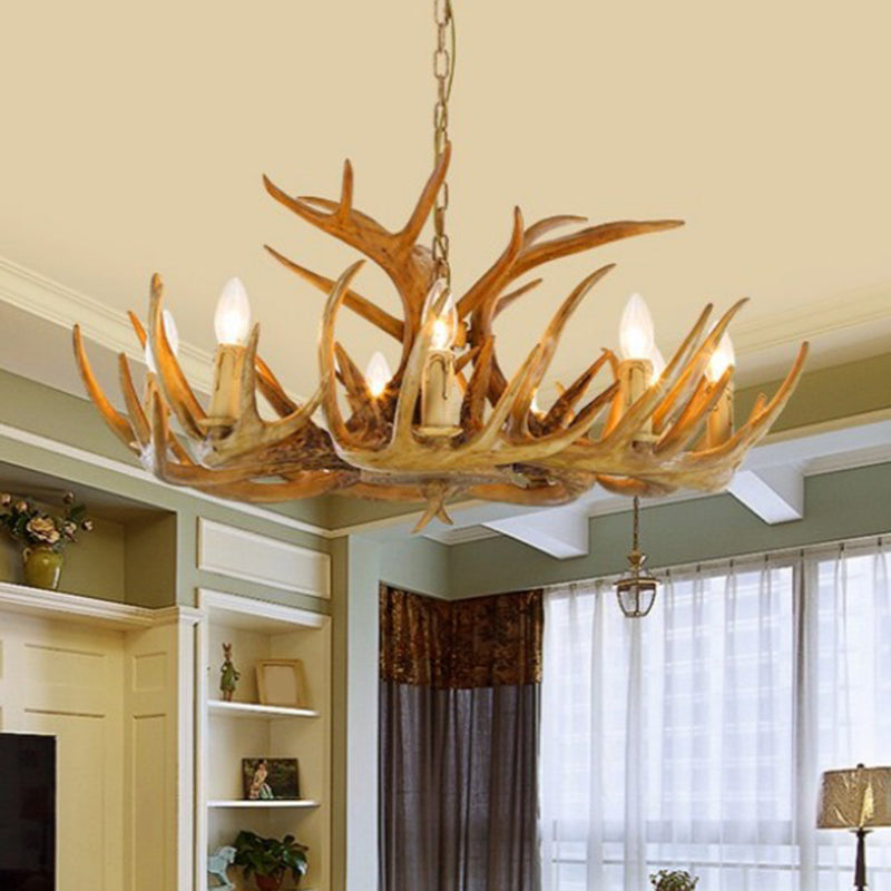Vintage Country Chandelier Resin Deer Horn Candle Shaped Decorative Lighting Fixture for Living Room Villa Restaurant Clearhalo 'Ceiling Lights' 'Chandeliers' Lighting' 2600269