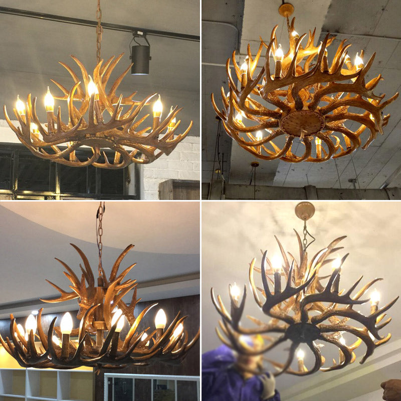 Vintage Country Chandelier Resin Deer Horn Candle Shaped Decorative Lighting Fixture for Living Room Villa Restaurant Clearhalo 'Ceiling Lights' 'Chandeliers' Lighting' 2600272