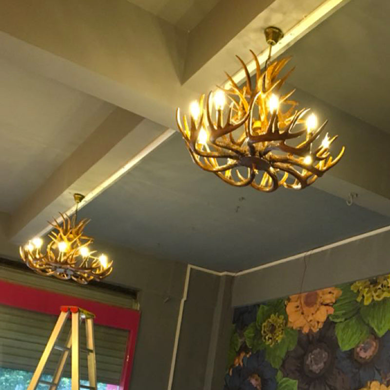 Vintage Country Chandelier Resin Deer Horn Candle Shaped Decorative Lighting Fixture for Living Room Villa Restaurant Clearhalo 'Ceiling Lights' 'Chandeliers' Lighting' 2600274