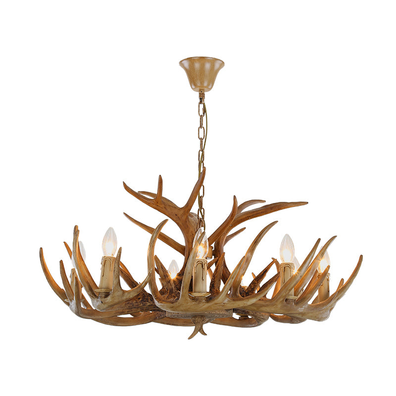 Vintage Country Chandelier Resin Deer Horn Candle Shaped Decorative Lighting Fixture for Living Room Villa Restaurant Clearhalo 'Ceiling Lights' 'Chandeliers' Lighting' 2600277