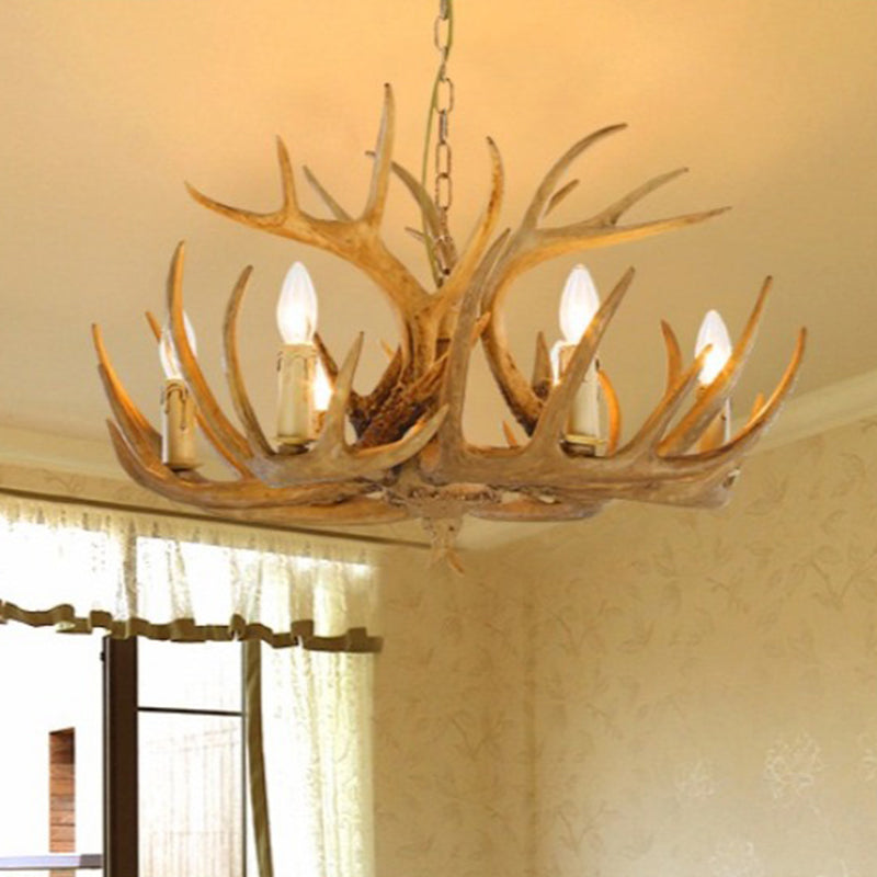 Vintage Country Chandelier Resin Deer Horn Candle Shaped Decorative Lighting Fixture for Living Room Villa Restaurant Clearhalo 'Ceiling Lights' 'Chandeliers' Lighting' 2600279