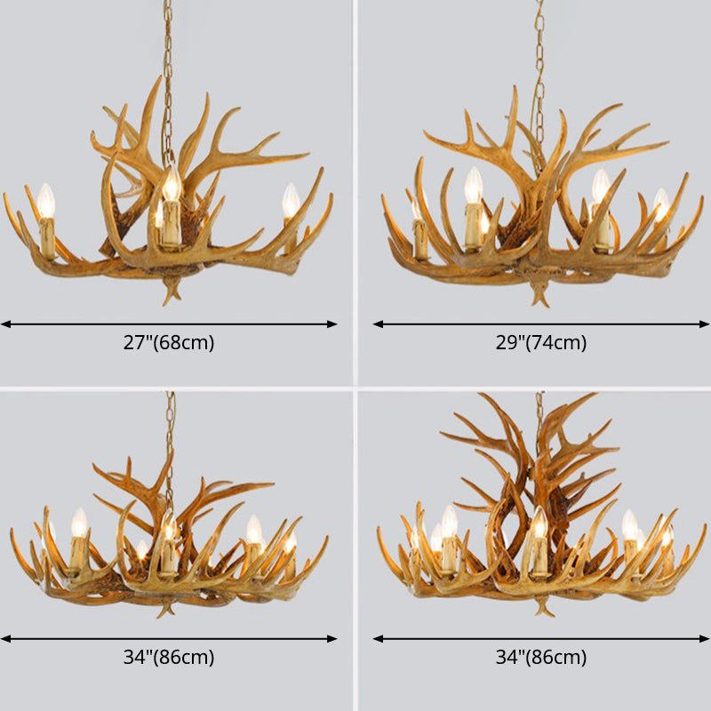 Vintage Country Chandelier Resin Deer Horn Candle Shaped Decorative Lighting Fixture for Living Room Villa Restaurant Clearhalo 'Ceiling Lights' 'Chandeliers' Lighting' 2600280