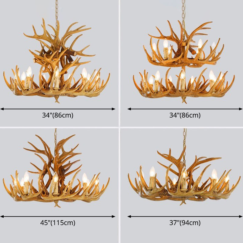 Vintage Country Chandelier Resin Deer Horn Candle Shaped Decorative Lighting Fixture for Living Room Villa Restaurant Clearhalo 'Ceiling Lights' 'Chandeliers' Lighting' 2600281