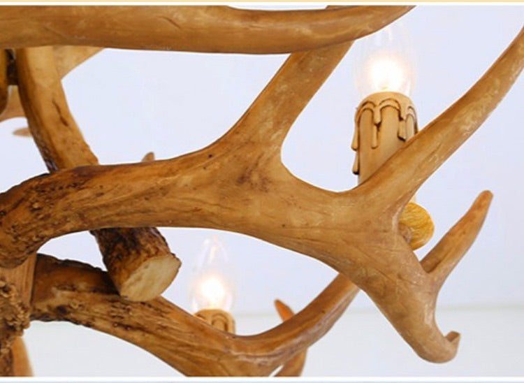 Vintage Country Chandelier Resin Deer Horn Candle Shaped Decorative Lighting Fixture for Living Room Villa Restaurant Clearhalo 'Ceiling Lights' 'Chandeliers' Lighting' 2600284