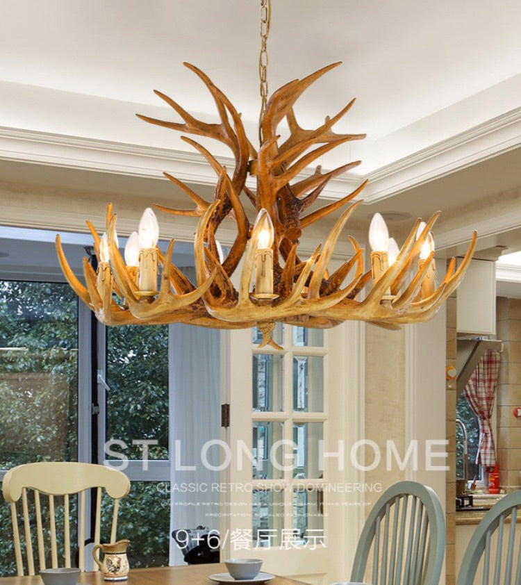 Vintage Country Chandelier Resin Deer Horn Candle Shaped Decorative Lighting Fixture for Living Room Villa Restaurant Clearhalo 'Ceiling Lights' 'Chandeliers' Lighting' 2600286