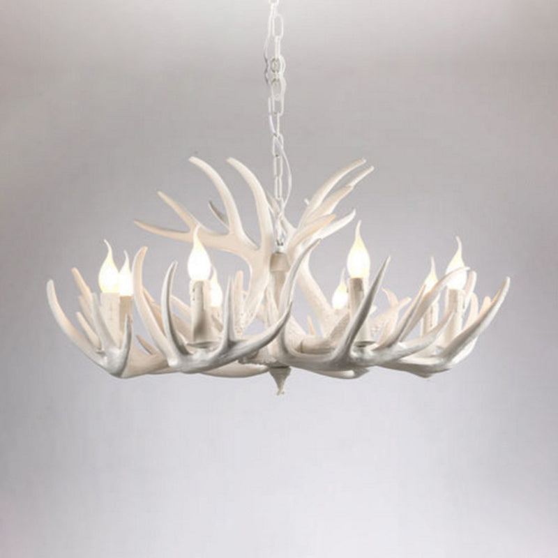 White Retro Resin Deer Horn Chandelier Rustic Style Bedroom Drop Lamp Lighting Fixture in White White 8+3 Clearhalo 'Ceiling Lights' 'Chandeliers' Lighting' 2600288