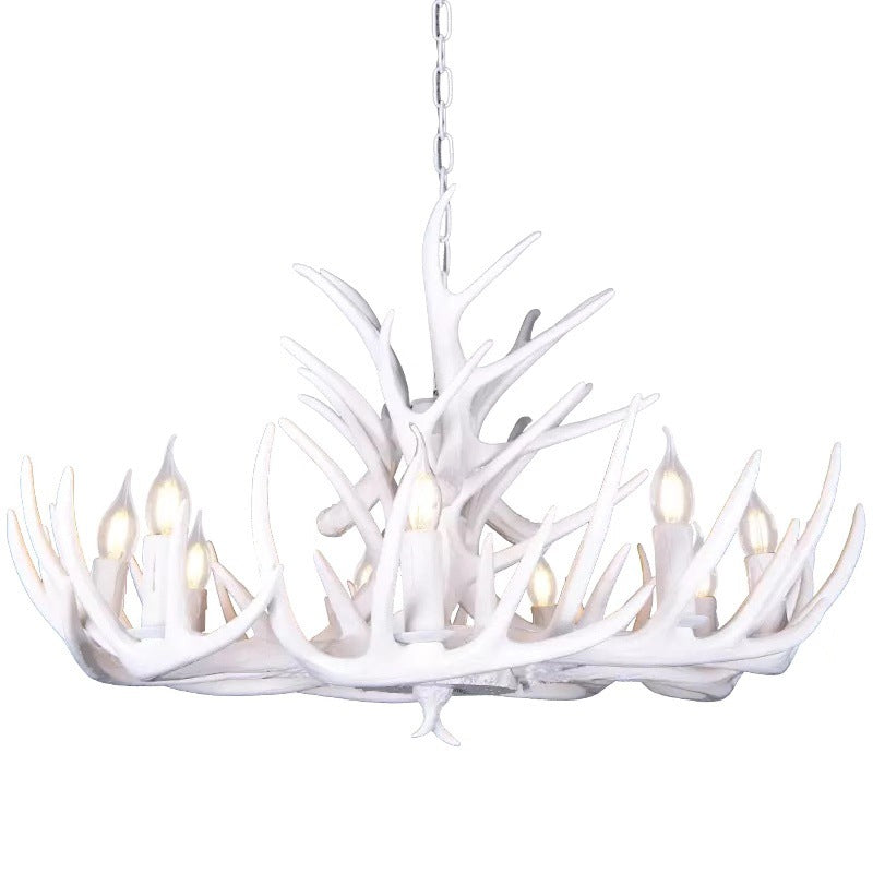 White Retro Resin Deer Horn Chandelier Rustic Style Bedroom Drop Lamp Lighting Fixture in White Clearhalo 'Ceiling Lights' 'Chandeliers' Lighting' 2600293