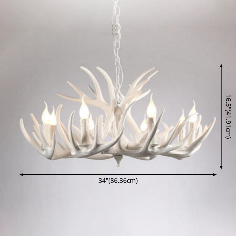White Retro Resin Deer Horn Chandelier Rustic Style Bedroom Drop Lamp Lighting Fixture in White Clearhalo 'Ceiling Lights' 'Chandeliers' Lighting' 2600300