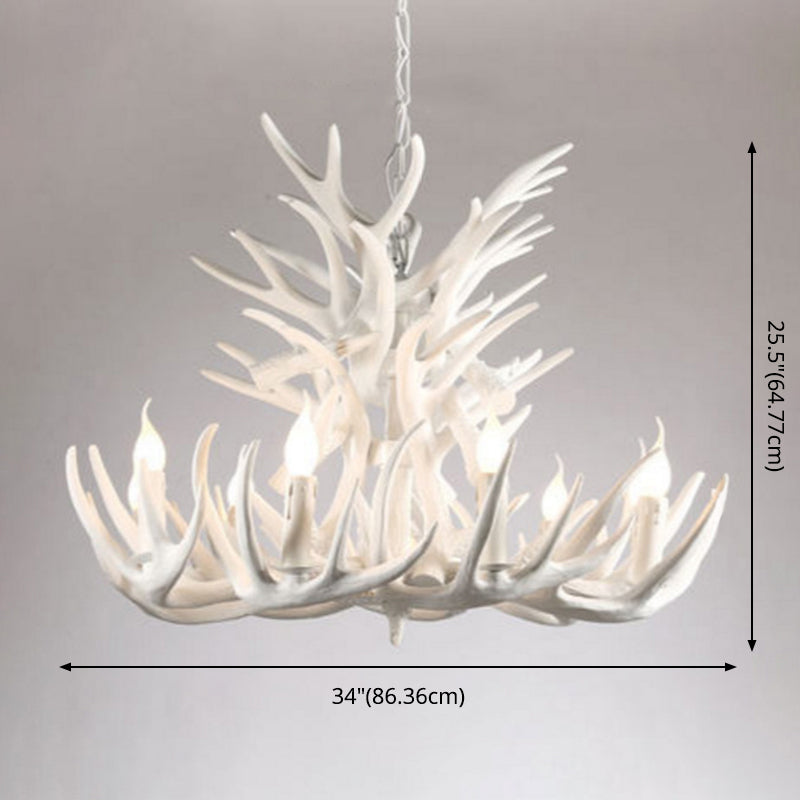 White Retro Resin Deer Horn Chandelier Rustic Style Bedroom Drop Lamp Lighting Fixture in White Clearhalo 'Ceiling Lights' 'Chandeliers' Lighting' 2600303