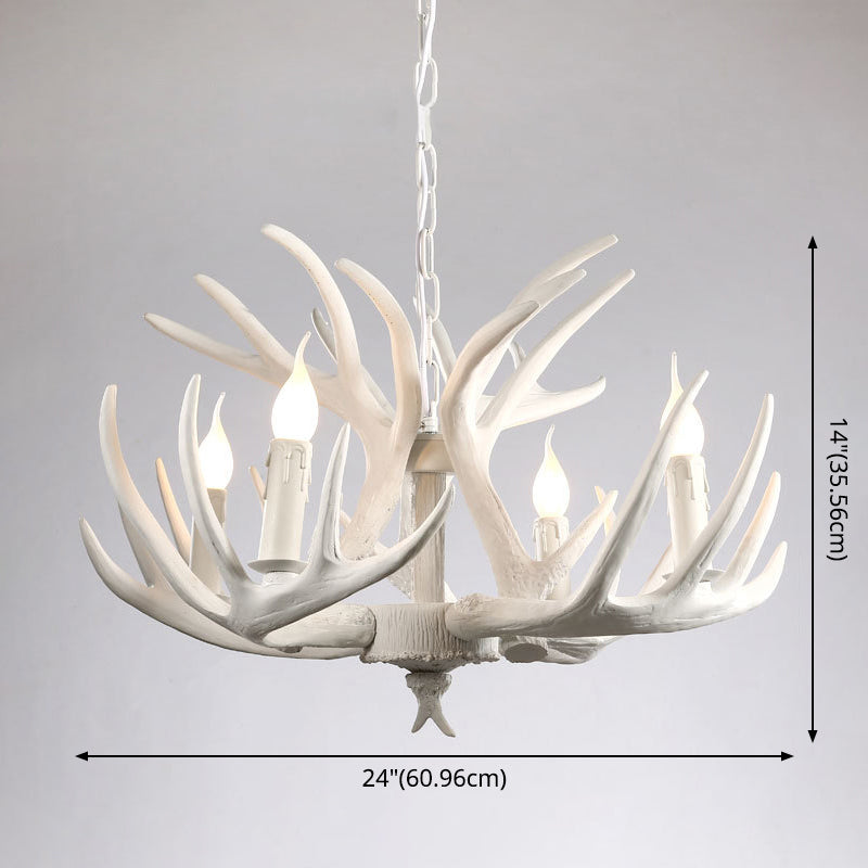 White Retro Resin Deer Horn Chandelier Rustic Style Bedroom Drop Lamp Lighting Fixture in White Clearhalo 'Ceiling Lights' 'Chandeliers' Lighting' 2600305