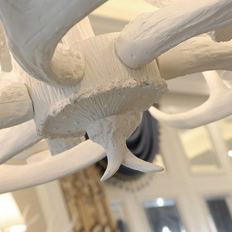 White Retro Resin Deer Horn Chandelier Rustic Style Bedroom Drop Lamp Lighting Fixture in White Clearhalo 'Ceiling Lights' 'Chandeliers' Lighting' 2600306
