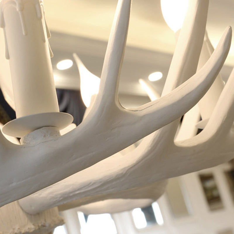 White Retro Resin Deer Horn Chandelier Rustic Style Bedroom Drop Lamp Lighting Fixture in White Clearhalo 'Ceiling Lights' 'Chandeliers' Lighting' 2600307