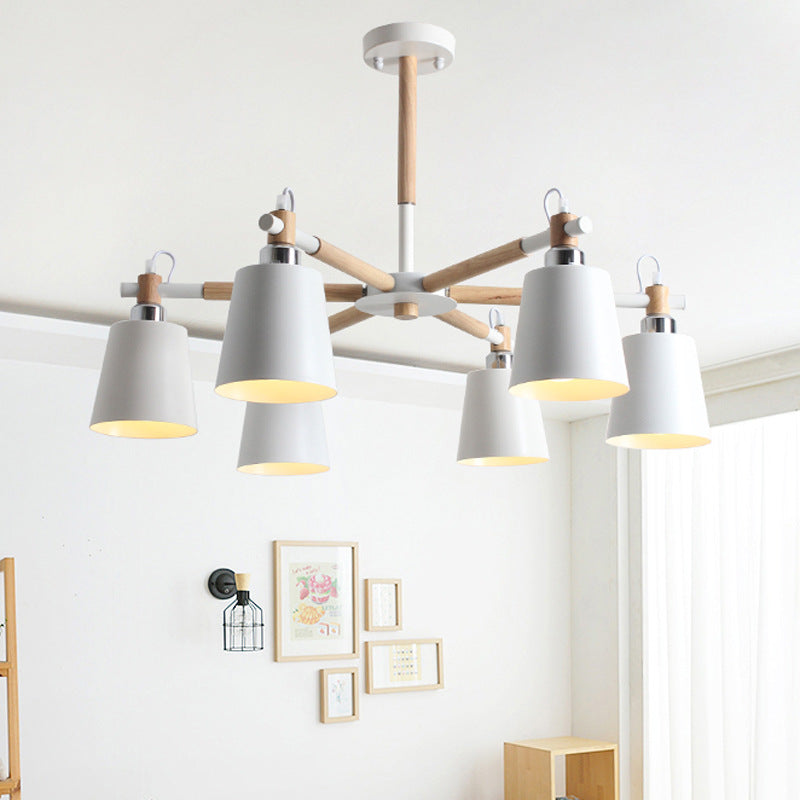 Modern Minimalist Rubber Wood Chandelier Matte Metal Lampshade Pendant Light for Living Room Clearhalo 'Ceiling Lights' 'Chandeliers' 'Modern Chandeliers' 'Modern' Lighting' 2600315