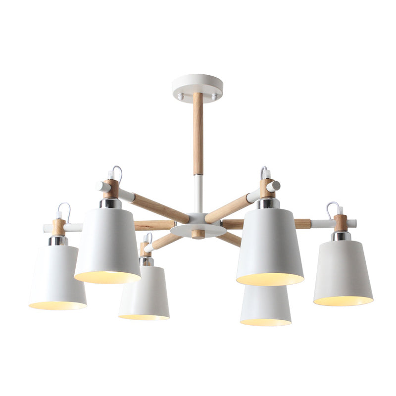 Modern Minimalist Rubber Wood Chandelier Matte Metal Lampshade Pendant Light for Living Room Clearhalo 'Ceiling Lights' 'Chandeliers' 'Modern Chandeliers' 'Modern' Lighting' 2600318