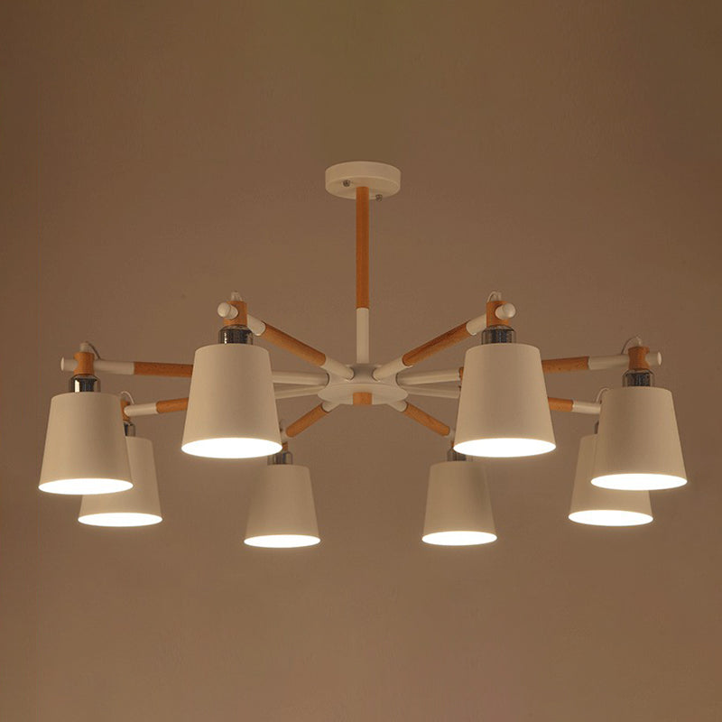 Modern Minimalist Rubber Wood Chandelier Matte Metal Lampshade Pendant Light for Living Room Clearhalo 'Ceiling Lights' 'Chandeliers' 'Modern Chandeliers' 'Modern' Lighting' 2600324