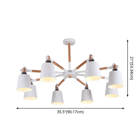 Modern Minimalist Rubber Wood Chandelier Matte Metal Lampshade Pendant Light for Living Room Clearhalo 'Ceiling Lights' 'Chandeliers' 'Modern Chandeliers' 'Modern' Lighting' 2600325