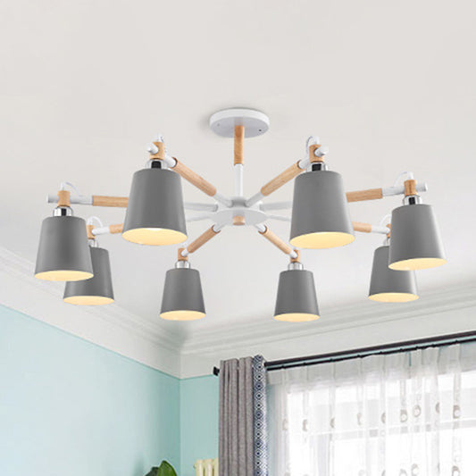 Multi-colored Optional Solid Wood Chandelier Simplicity Modern Living Room Lighting Fixture Lamp with Downward Metal Shade Clearhalo 'Ceiling Lights' 'Chandeliers' 'Modern Chandeliers' 'Modern' Lighting' 2600328