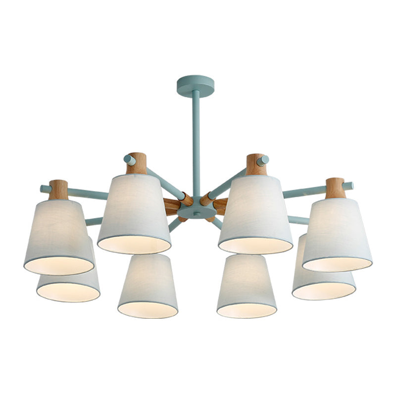 Cone Fabric Lampshade Chandelier Light Wooden Modern Simplicity Hanging Light for Dining Room Bedroom Clearhalo 'Ceiling Lights' 'Chandeliers' Lighting' 2600362