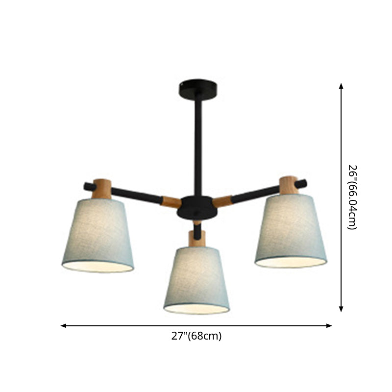 Cone Fabric Lampshade Chandelier Light Wooden Modern Simplicity Hanging Light for Dining Room Bedroom Clearhalo 'Ceiling Lights' 'Chandeliers' Lighting' 2600365