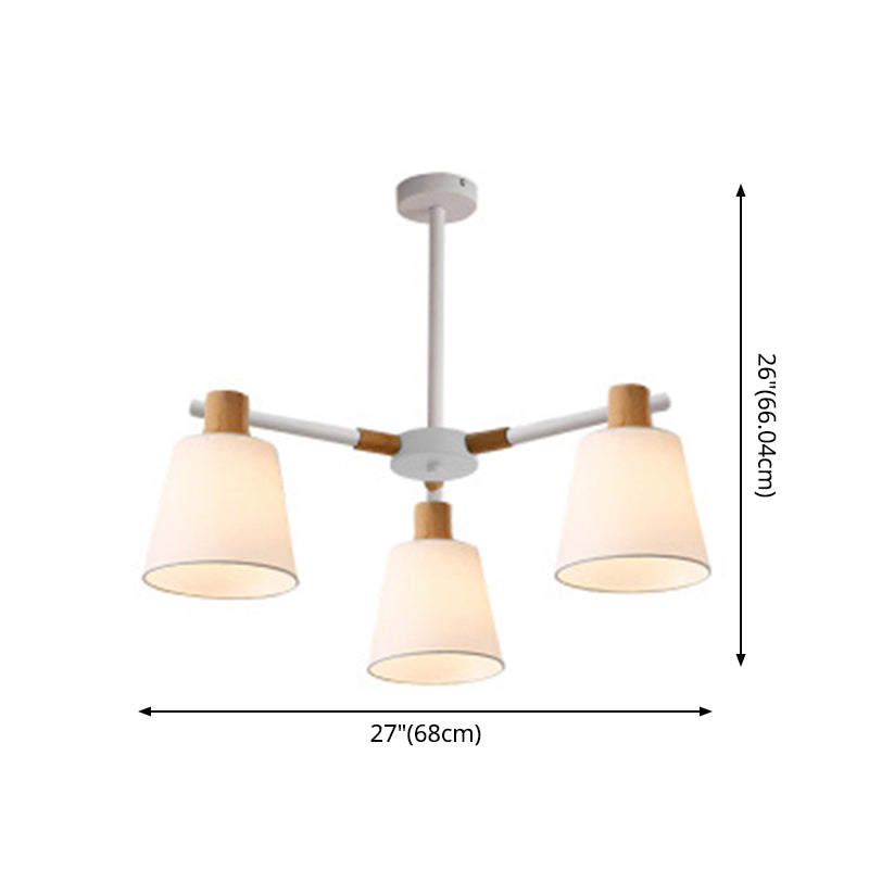 Cone Fabric Lampshade Chandelier Light Wooden Modern Simplicity Hanging Light for Dining Room Bedroom Clearhalo 'Ceiling Lights' 'Chandeliers' Lighting' 2600366
