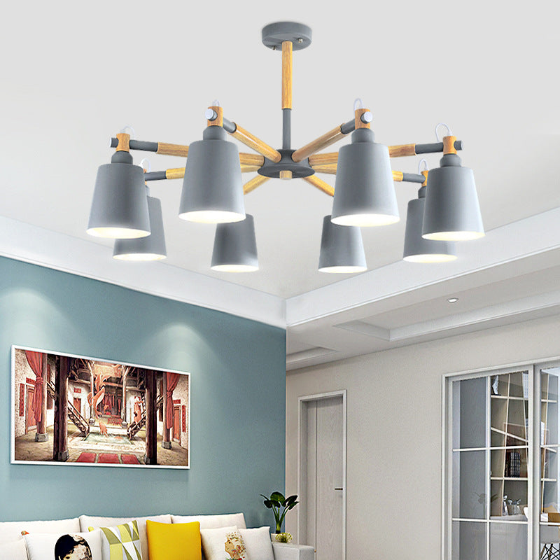 Dining Room Pendant Lamp Modern Wooden Minimalism Hanging Light with Downward Metal Cloche Shade Clearhalo 'Ceiling Lights' 'Chandeliers' 'Modern Chandeliers' 'Modern' Lighting' 2600373