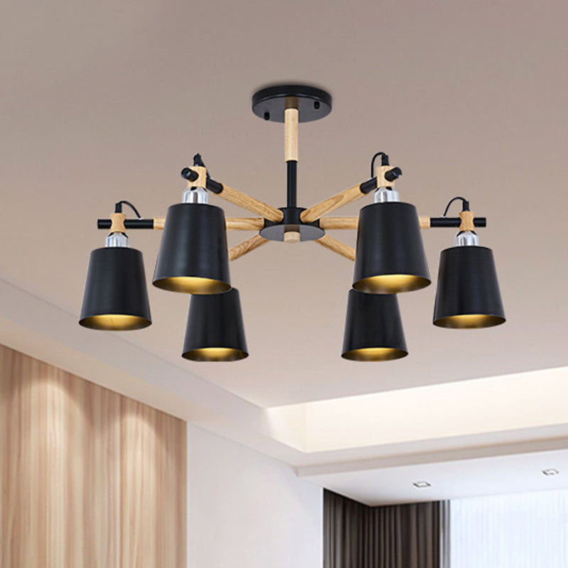 Dining Room Pendant Lamp Modern Wooden Minimalism Hanging Light with Downward Metal Cloche Shade 6 Black Clearhalo 'Ceiling Lights' 'Chandeliers' 'Modern Chandeliers' 'Modern' Lighting' 2600374