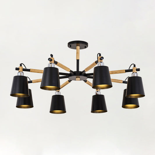 Dining Room Pendant Lamp Modern Wooden Minimalism Hanging Light with Downward Metal Cloche Shade 8 Black Clearhalo 'Ceiling Lights' 'Chandeliers' 'Modern Chandeliers' 'Modern' Lighting' 2600375