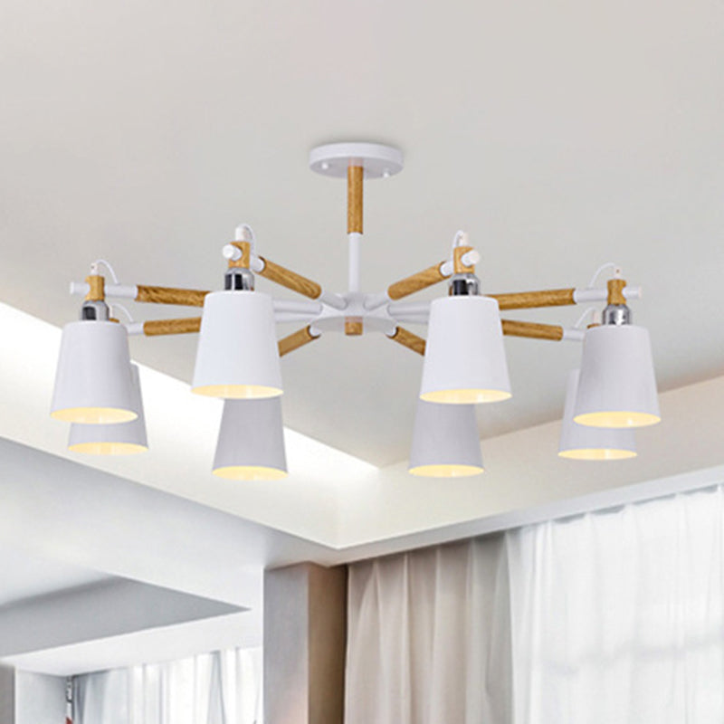 Dining Room Pendant Lamp Modern Wooden Minimalism Hanging Light with Downward Metal Cloche Shade Clearhalo 'Ceiling Lights' 'Chandeliers' 'Modern Chandeliers' 'Modern' Lighting' 2600378