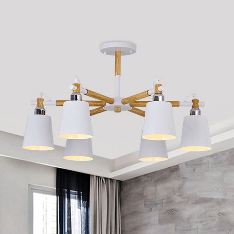 Dining Room Pendant Lamp Modern Wooden Minimalism Hanging Light with Downward Metal Cloche Shade Clearhalo 'Ceiling Lights' 'Chandeliers' 'Modern Chandeliers' 'Modern' Lighting' 2600380