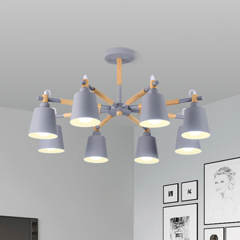 Dining Room Pendant Lamp Modern Wooden Minimalism Hanging Light with Downward Metal Cloche Shade 8 Grey Clearhalo 'Ceiling Lights' 'Chandeliers' 'Modern Chandeliers' 'Modern' Lighting' 2600383